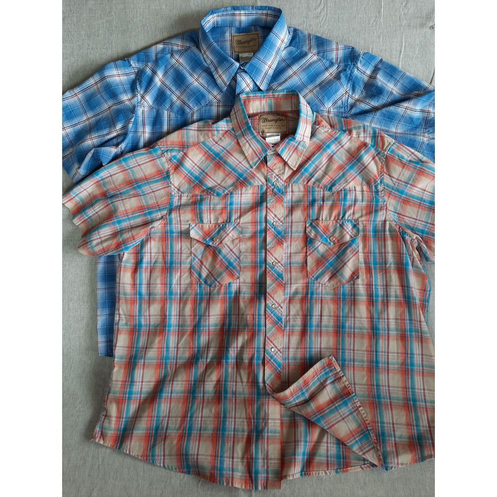 Wrangler Men's 2 of 2XL Western Utility Camp Pear Snap Button Shirt Short Sleeve